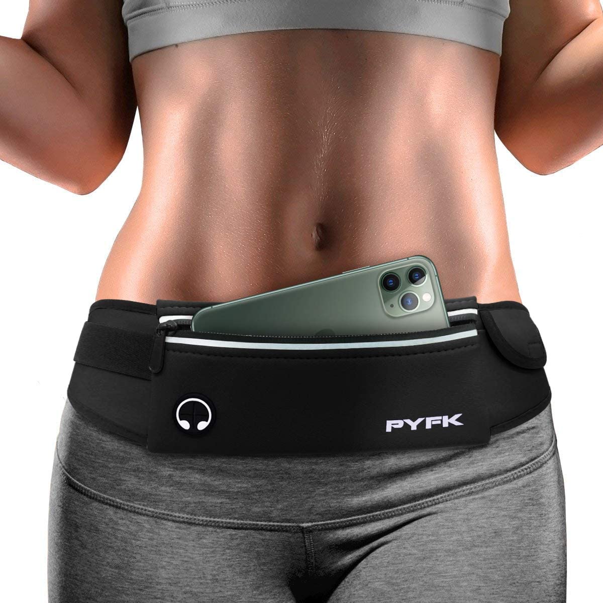 PYFK Running Belt Waist Pack - Adjustable Fanny Pouch for Runners Hands Free Workout - iPhone 6/7 Plus Hiking Gear Marathon for Men and Women